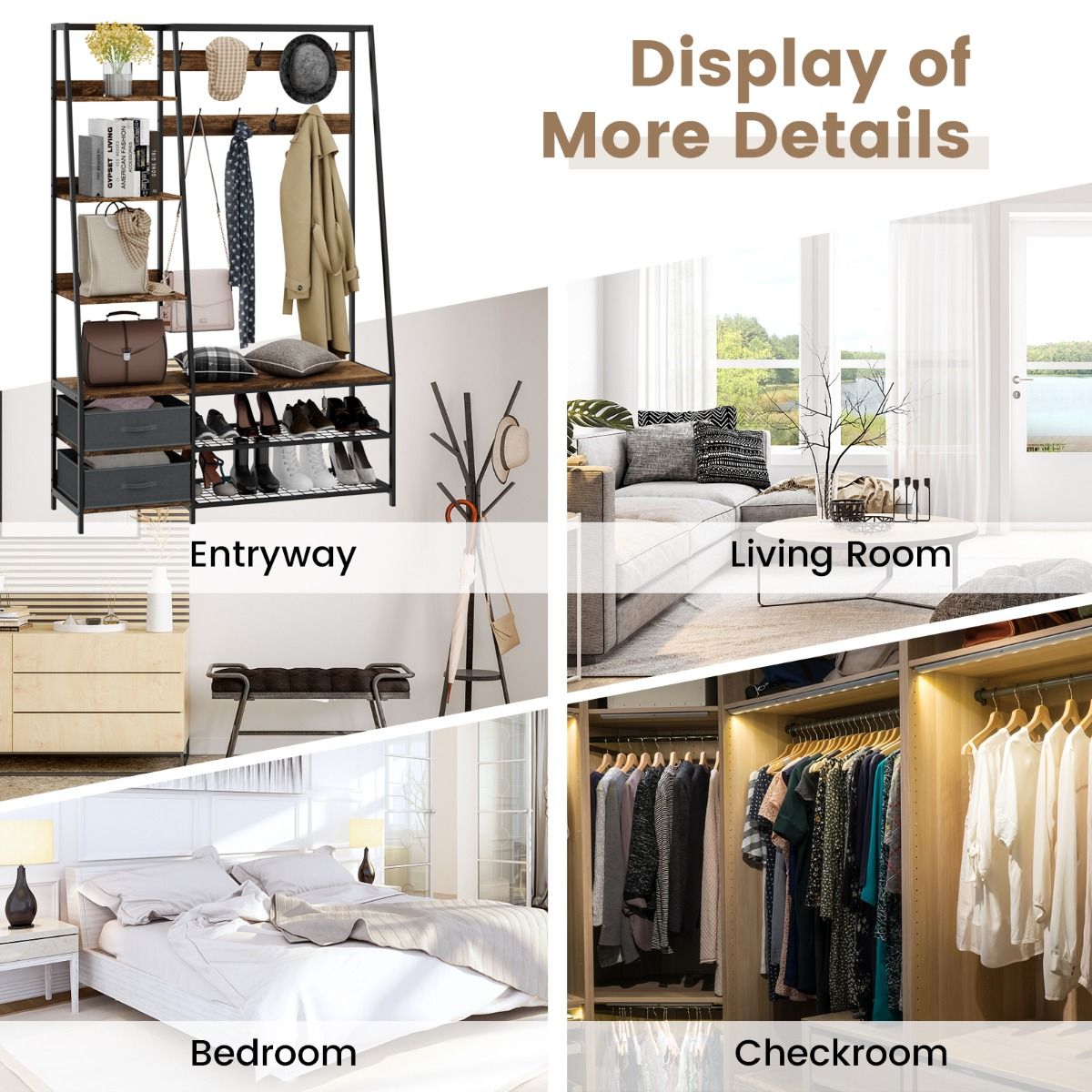 Freestanding Garment Storage Coat Rack with Shelves main image 1