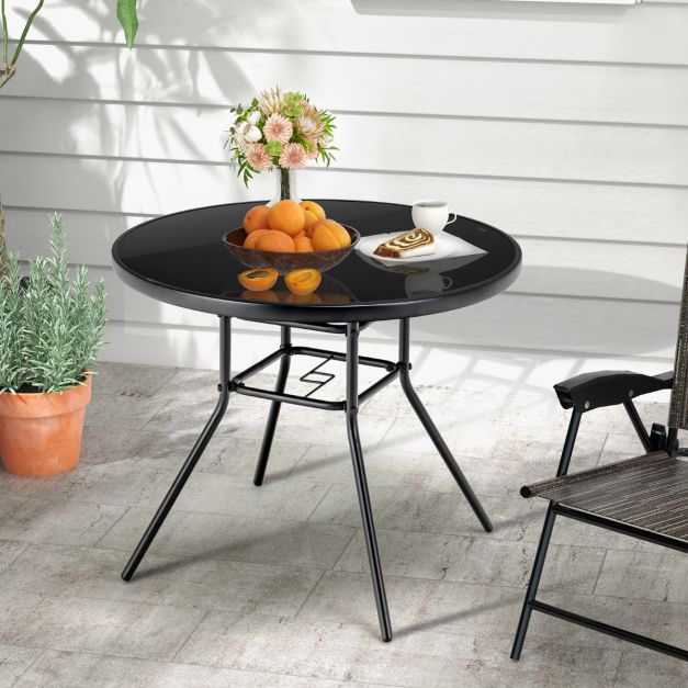 glass patio table with umbrella hole uk Patio 86cm Dining Table with Tempered Glass Table Top and Umbrella Hol – Fairway Home