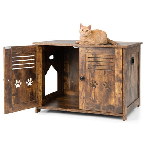 Litter Box Enclosure for Cats with Double Louvered Doors
