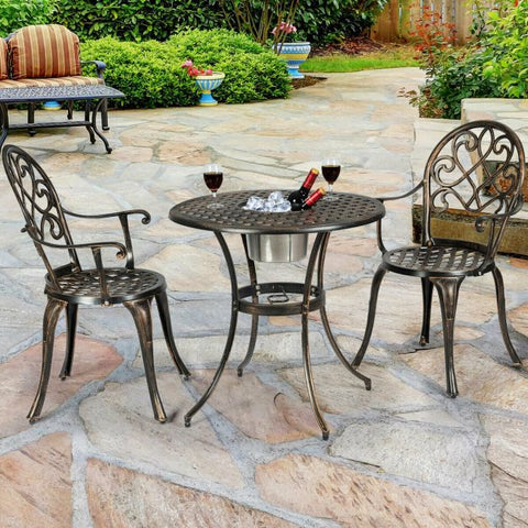 Garden Bistro Dining set with Aluminium and Removable Bucket in Antique Bronze
