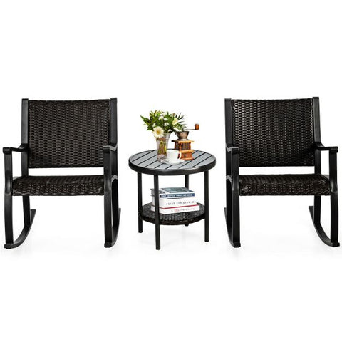 Garden Rocking Chair Set with side table with iron frame in Dark Brown