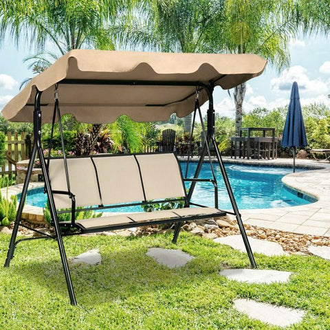 Summer Garden 3 Seater Swing Chair with Steel Frame and Adjustable Canopy