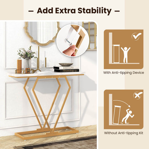 Stylish and Elegant Console Table with Golden frame and Geometric Design