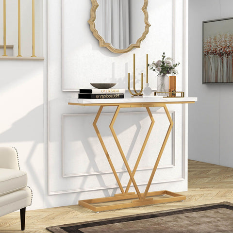 Stylish and Elegant Console Table with Golden frame and Geometric Design