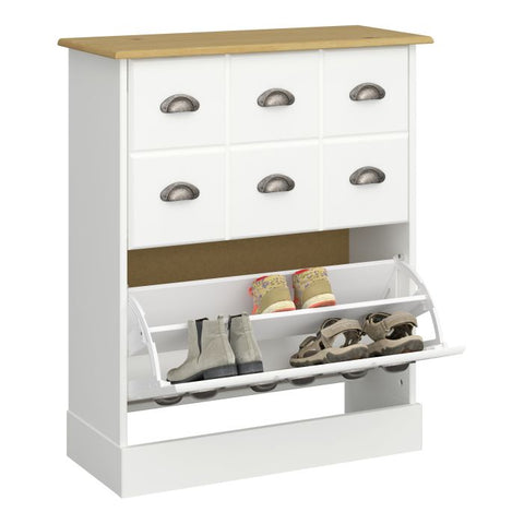 Spacious Country Style Shoe Cabinet with Shelves and Storage Drawers in White