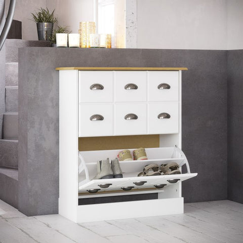 Spacious Country Style Shoe Cabinet with Shelves and Storage Drawers in White