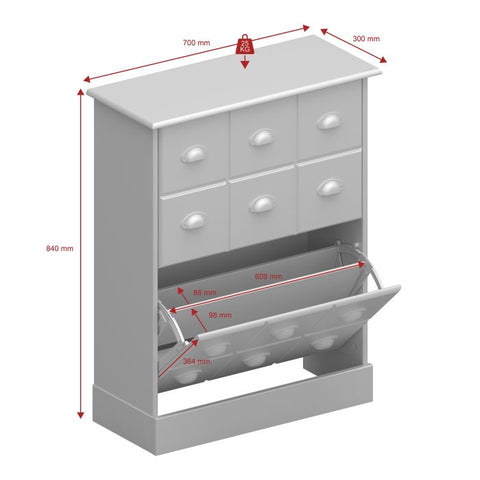 Spacious Country Style Shoe Cabinet with Shelves and Storage Drawers in White