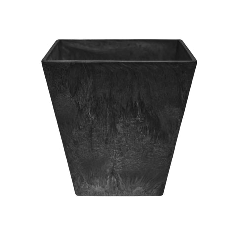 Lightweight Stone Composite Plant Pot with Square Base and Drainage in Black