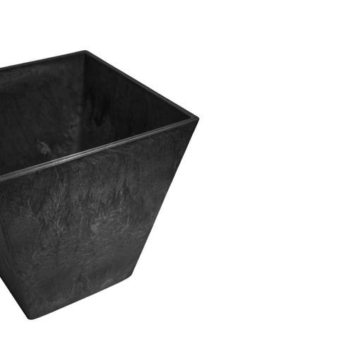 Lightweight Stone Composite Plant Pot with Square Base and Drainage in Black