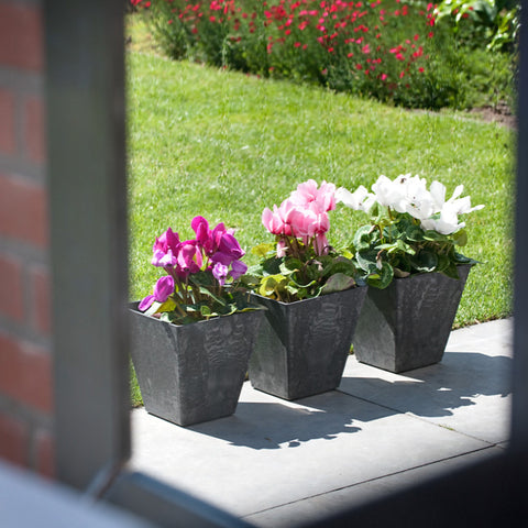Lightweight Stone Composite Plant Pot with Square Base and Drainage in Black