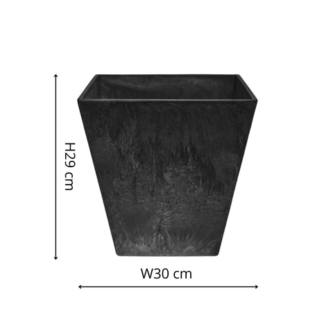 Lightweight Stone Composite Plant Pot with Square Base and Drainage in Black