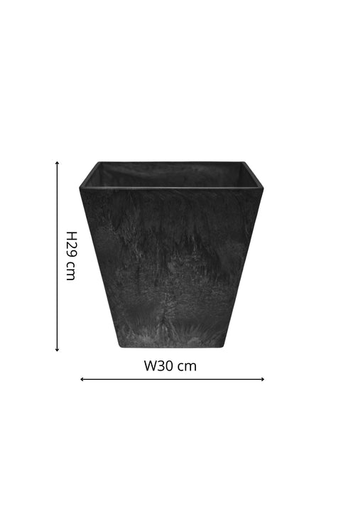 Lightweight Stone Composite Plant Pot with Square Base and Drainage in Black