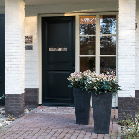 Lightweight Stone Composite Vase with Square Base and Drainage in Black
