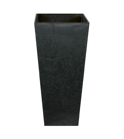 Lightweight Stone Composite Vase with Square Base and Drainage in Black