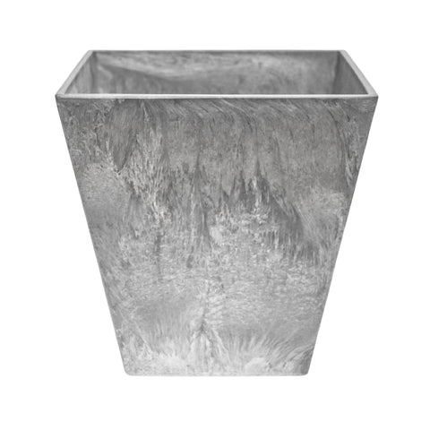 Lightweight Stone Composite Plant Pot with Square Base and Drainage in Grey
