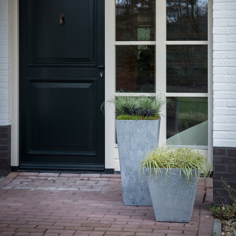 Lightweight Stone Composite Plant Pot with Square Base and Drainage in Grey
