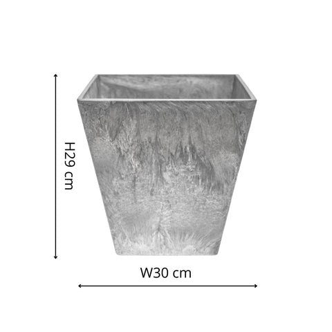 Lightweight Stone Composite Plant Pot with Square Base and Drainage in Grey