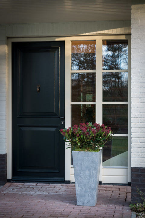 Lightweight Stone Composite Vase with Square Base and Drainage in Grey