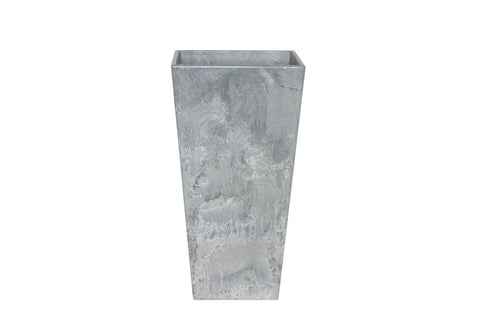 Lightweight Stone Composite Vase with Square Base and Drainage in Grey