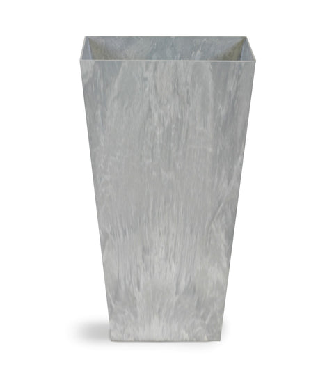 Lightweight Stone Composite Vase with Square Base and Drainage in Grey