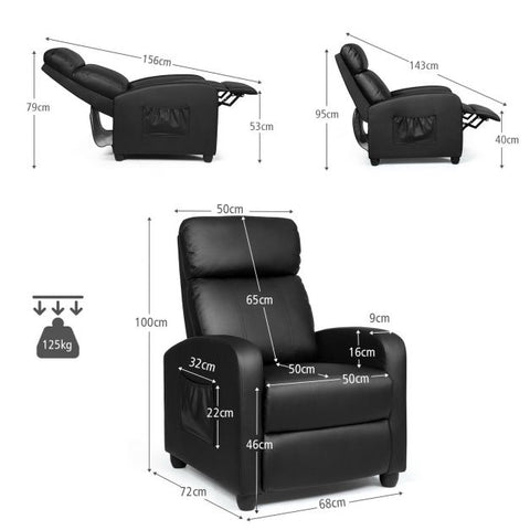 Master Recliner Chair with Integrated Footstool and High Backrest in Black