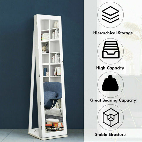 Original Standing Jewellery Mirror with Storages, Internal Mirror, Lock and Back Shelve