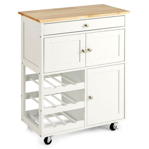 Sleek and Sturdy Kitchen Cart with Movable Wheels and Integrated Wine Rack