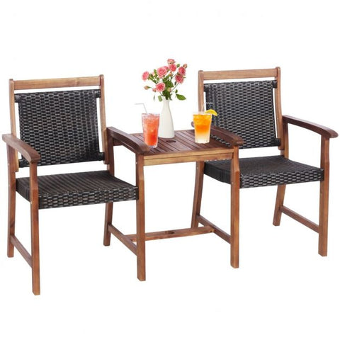 Garden Furniture Set with Durable Natural Wood and Parasols Hole