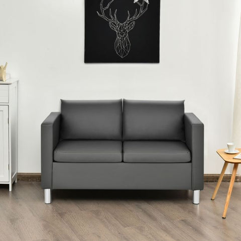 Modern PU Leather 2 Seater Sofa with 120cm Length in Dark Grey