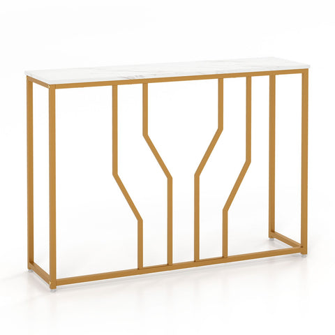 Elegant Multi-Function Entryway Table with Geometric Golden Frame and Faux Marble Table Top