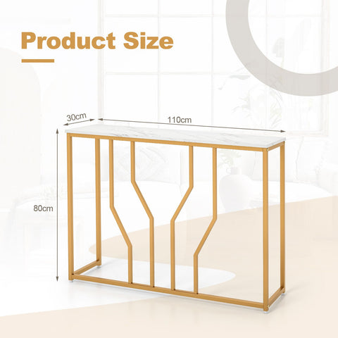 Elegant Multi-Function Entryway Table with Geometric Golden Frame and Faux Marble Table Top