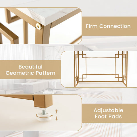 Elegant Multi-Function Entryway Table with Golden Frame and Faux Marble Table Top
