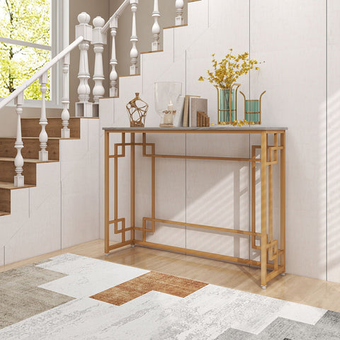 Elegant Multi-Function Entryway Table with Golden Frame and Faux Marble Table Top