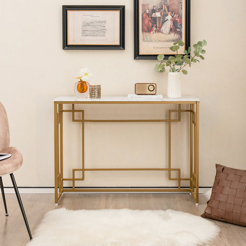 Elegant Multi-Function Entryway Table with Golden Frame and Faux Marble Table Top