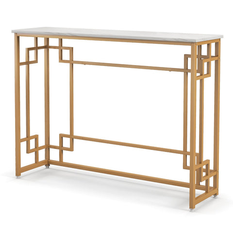 Elegant Multi-Function Entryway Table with Golden Frame and Faux Marble Table Top