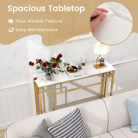 Elegant Multi-Function Entryway Table with Golden Frame and Faux Marble Table Top
