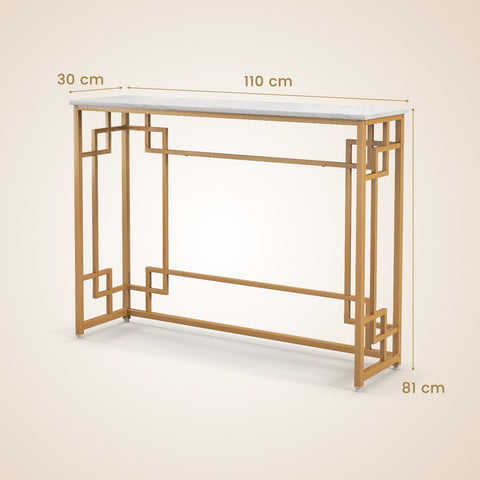 Elegant Multi-Function Entryway Table with Golden Frame and Faux Marble Table Top