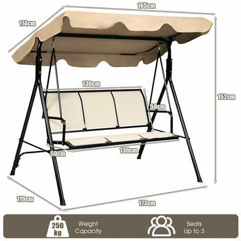 Summer Garden 3 Seater Swing Chair with Steel Frame and Adjustable Canopy