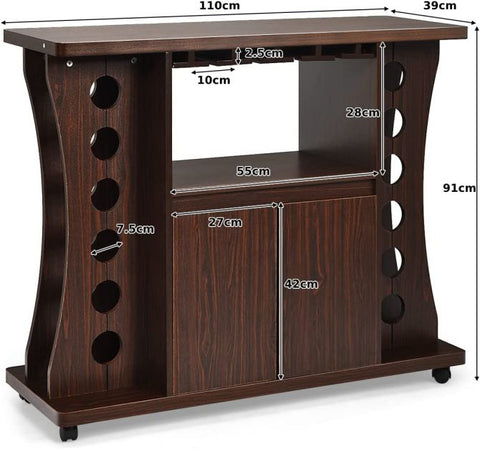 Versatile Serving Trolley with Integrated Wine Rack and Storage Rack in Walnut