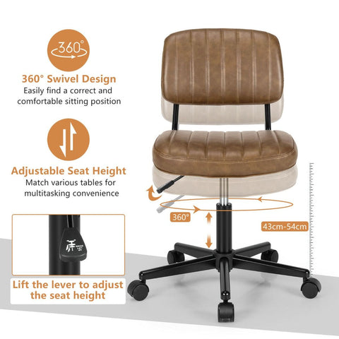 Adjustable Armless Chair with 360 Degree Rotating Seat Ergonomic Backrest
