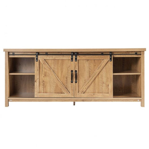 Elegant and Rustic TV Stand with Ample Storage and Functional Barn Doors