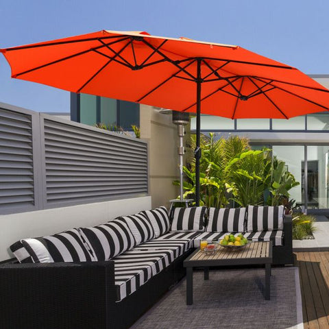 Garden 4.6m Crank Handle Umbrella Parasol with Double-Sided Design