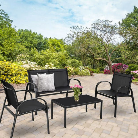 Barlow Steel Framed Garden Furniture Set with Coffee Table in Black