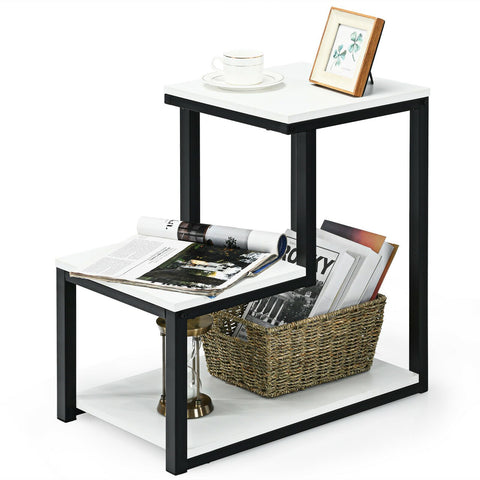 Modern Industrial Style Side Table with Square Design and 3 Tiers