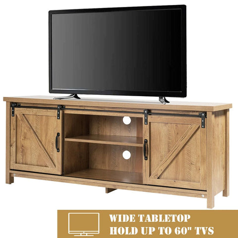 Elegant and Rustic TV Stand with Ample Storage and Functional Barn Doors