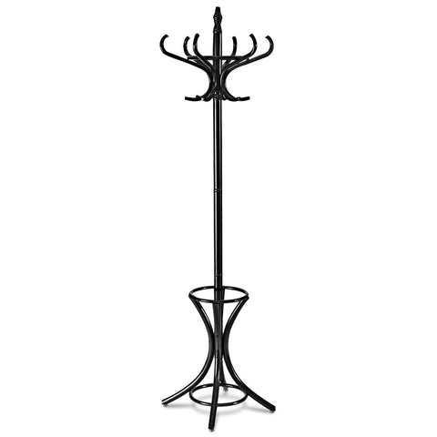 Elegant Classic Style Coat Rack with 12 Hooks and Umbrella Holder In Black