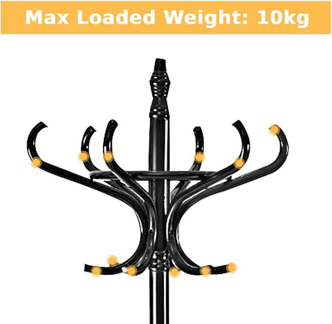 Elegant Classic Style Coat Rack with 12 Hooks and Umbrella Holder In Black