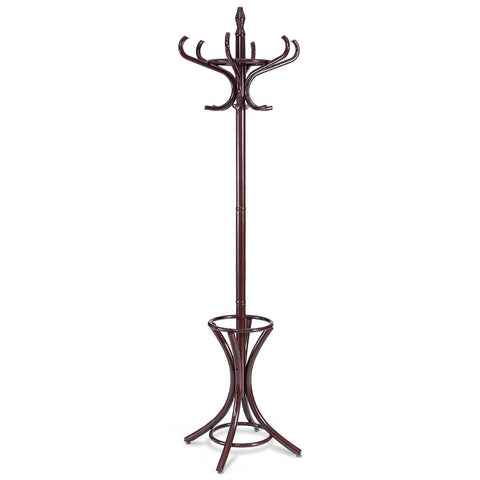 Elegant Classic Style Coat Rack with 12 Hooks and Umbrella Holder In Black