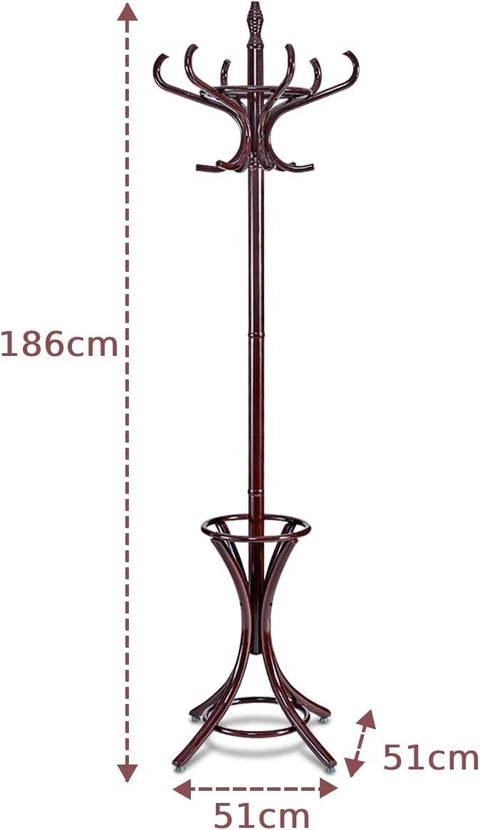 Elegant Classic Style Coat Rack with 12 Hooks and Umbrella Holder In Black