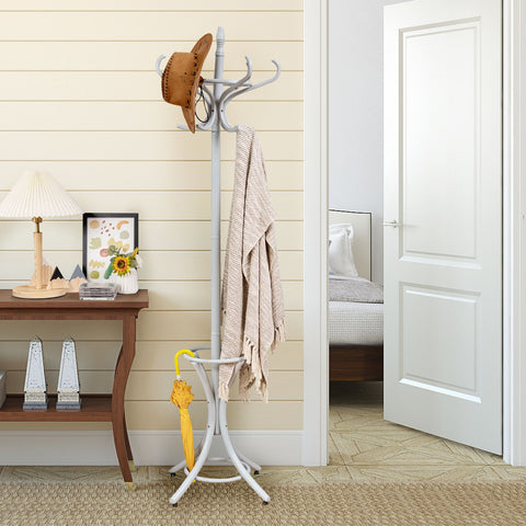 Elegant Classic Style Coat Rack with 12 Hooks and Umbrella Holder In Black